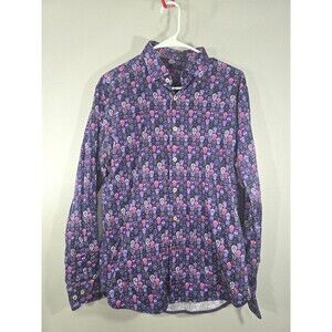 Visconti Black Mens Large Sugar Skull Button Up Shirt Purple Cotton Halloween BC
